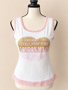 Y2K Vintage Baby Tank Pink Ruffle L